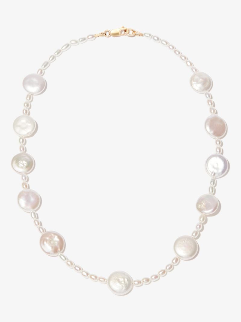 White Flat Pearl Beaded Necklace