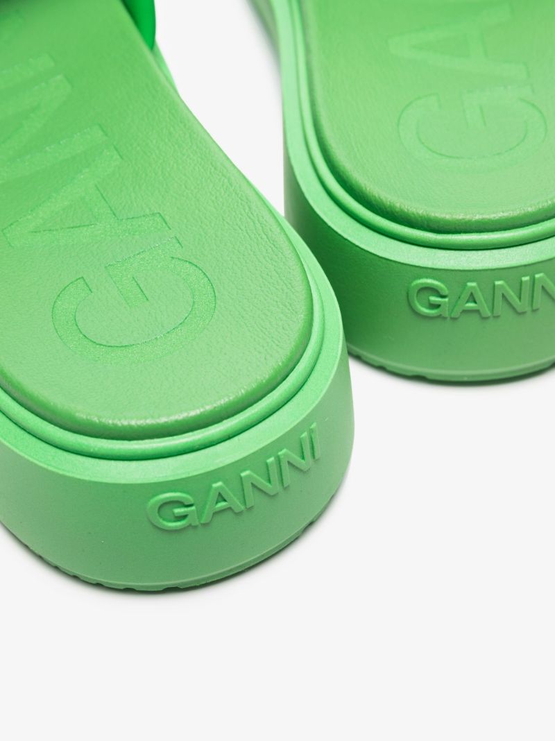 Green Logo Embossed Faux Leather Slides
