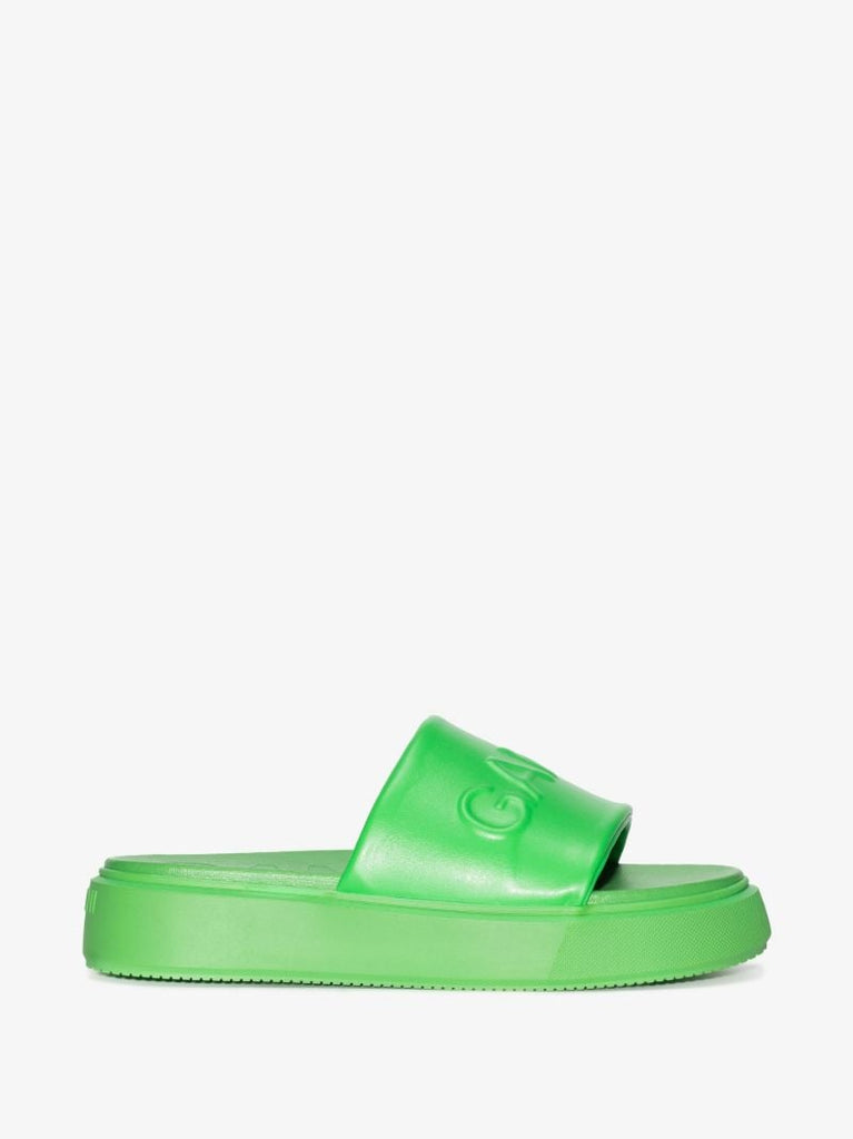 Green Logo Embossed Faux Leather Slides