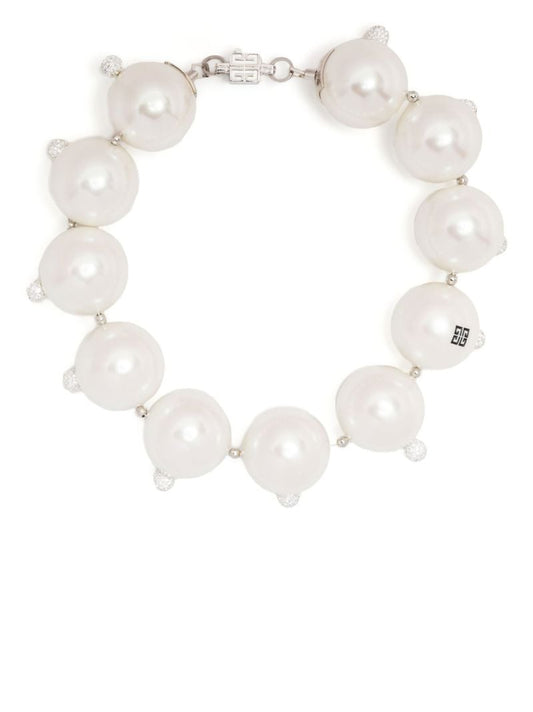 White Large 4g Pearl Crystal Statement Choker Necklace