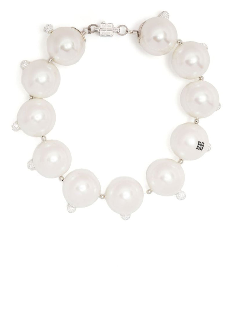 White Large 4g Pearl Crystal Statement Choker Necklace