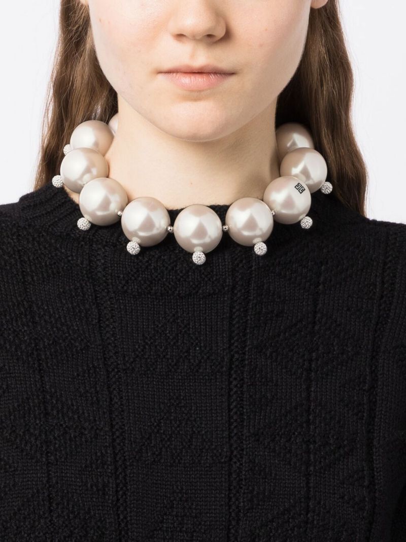 White Large 4g Pearl Crystal Statement Choker Necklace