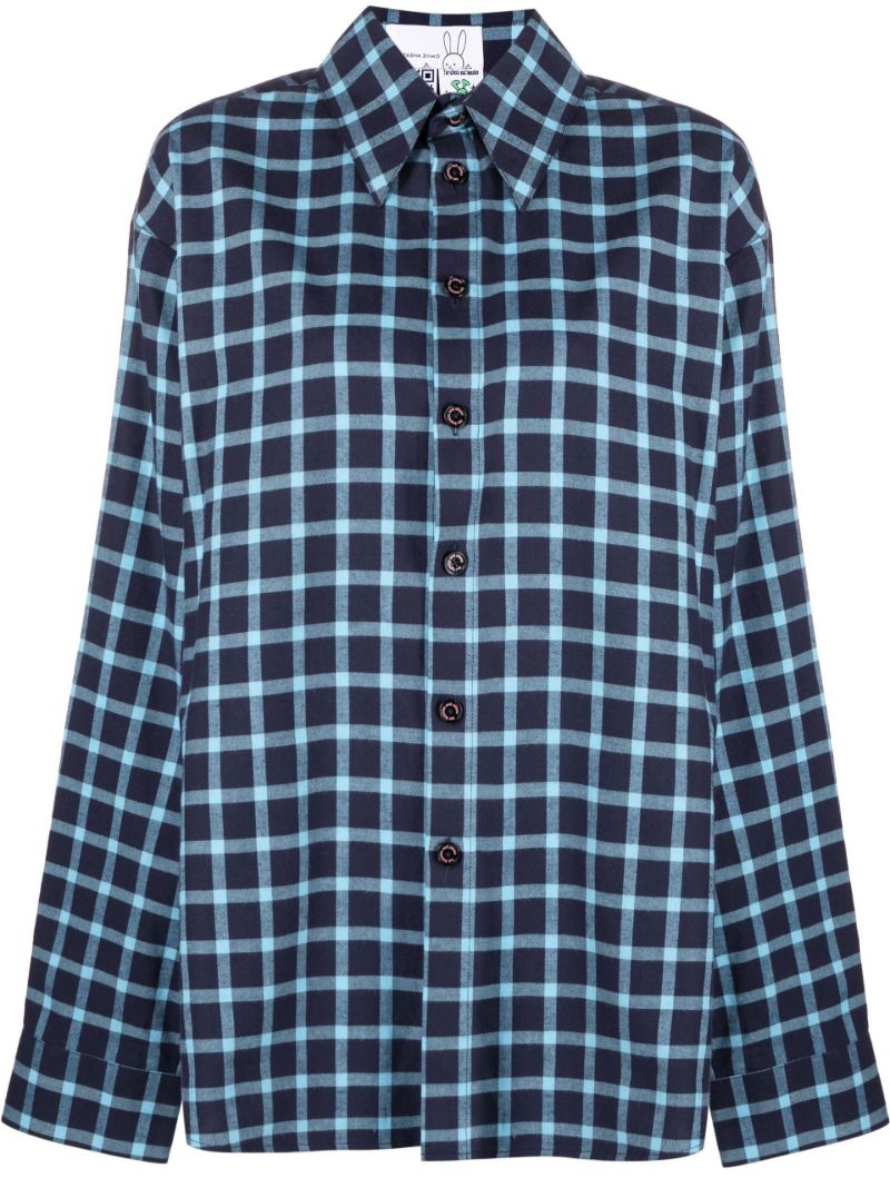Blue Graphic Print Checked Cotton Shirt