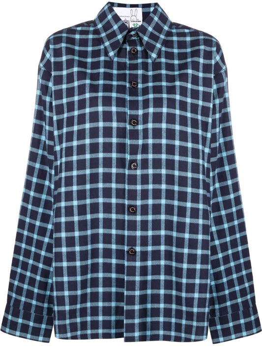 Blue Graphic Print Checked Cotton Shirt