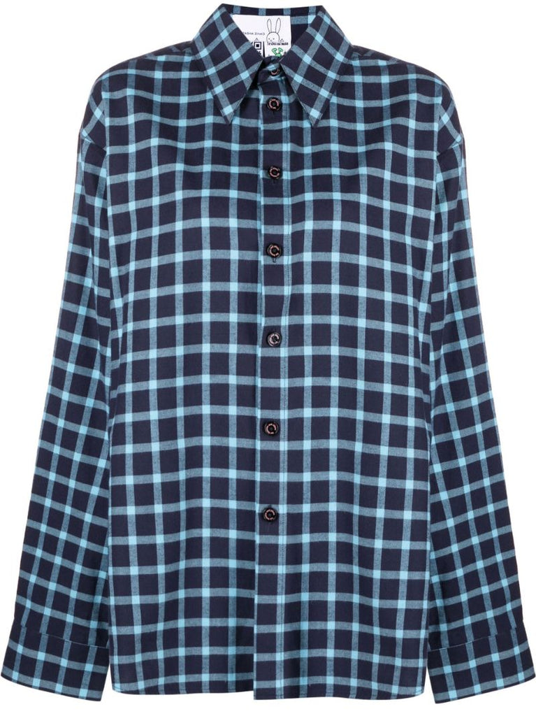 Blue Graphic Print Checked Cotton Shirt