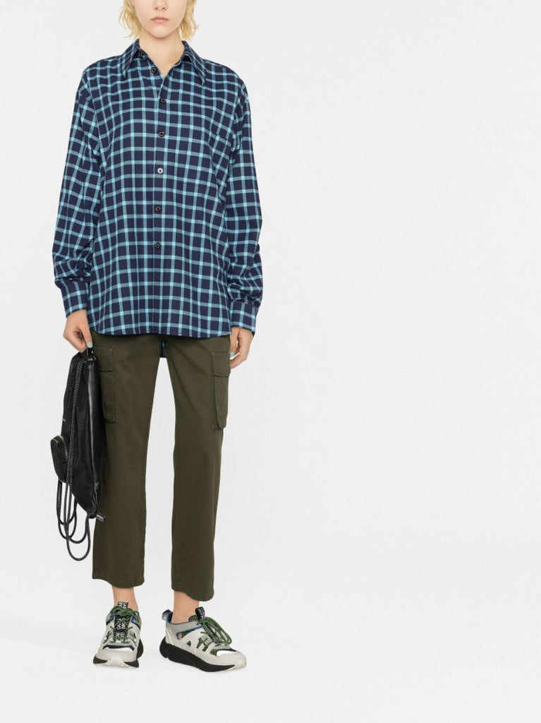 Blue Graphic Print Checked Cotton Shirt