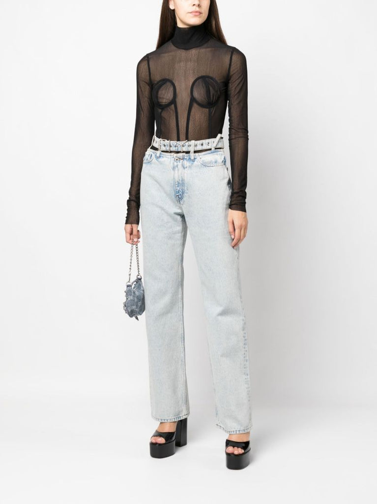 Black High Neck Mesh Top