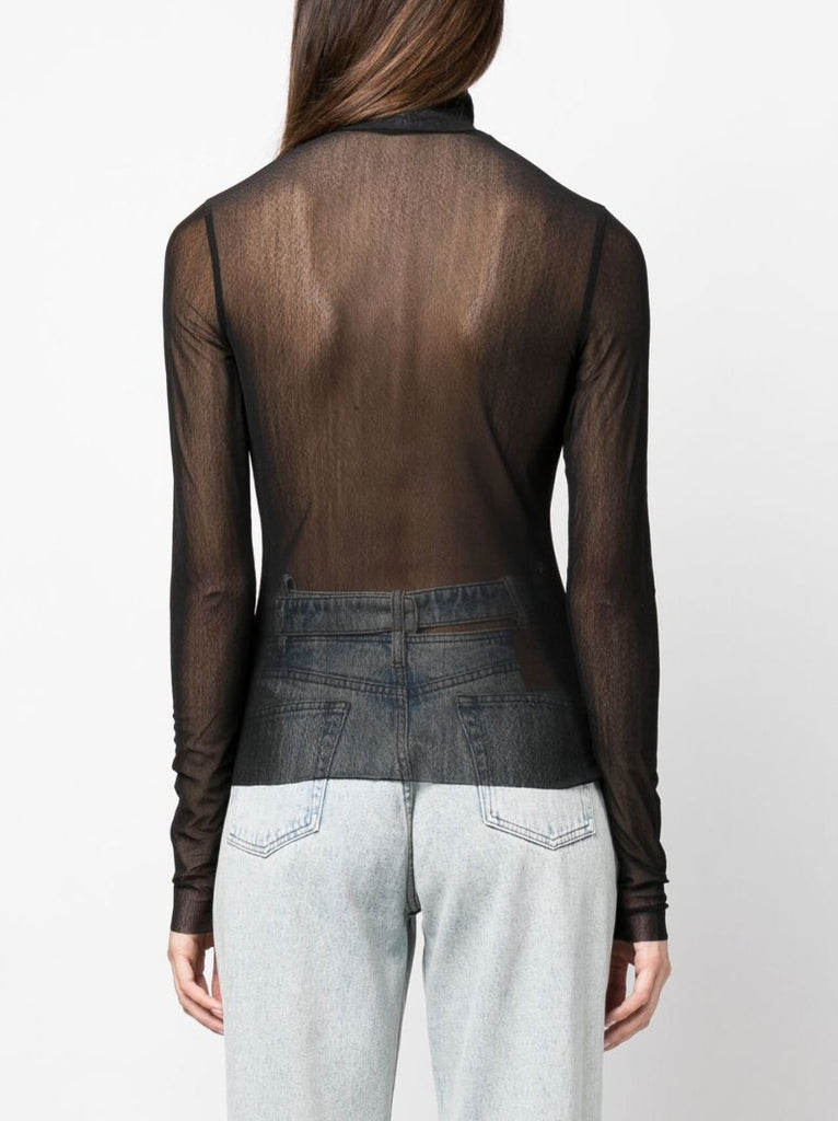 Black High Neck Mesh Top