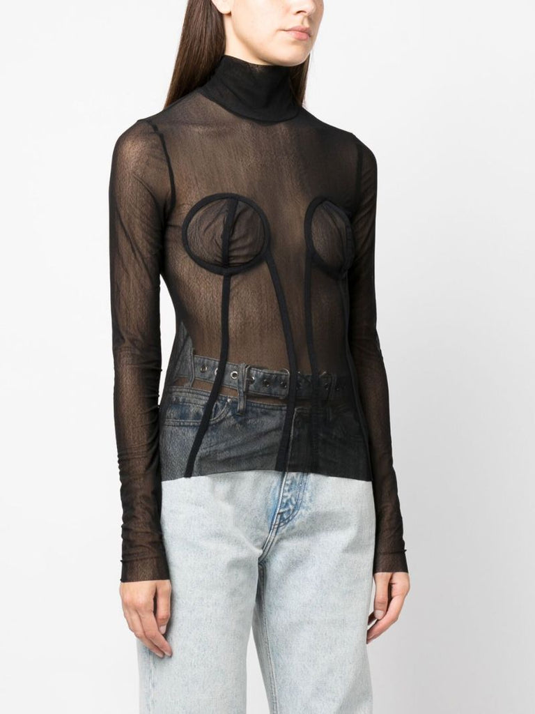 Black High Neck Mesh Top