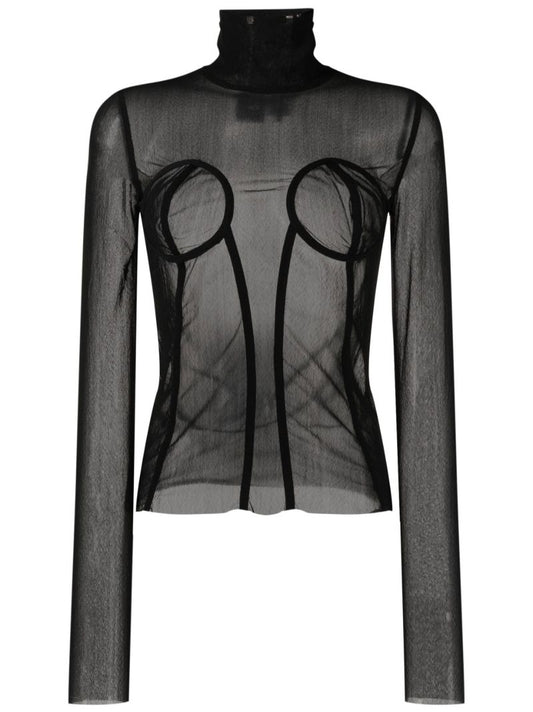 Black High Neck Mesh Top