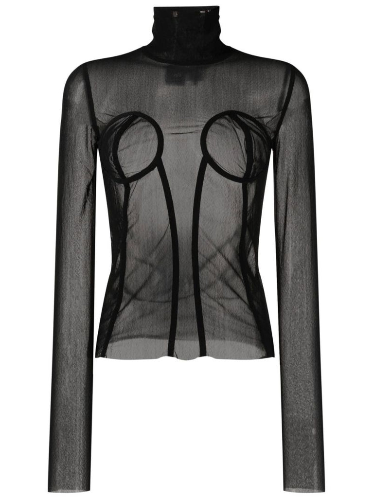 Black High Neck Mesh Top