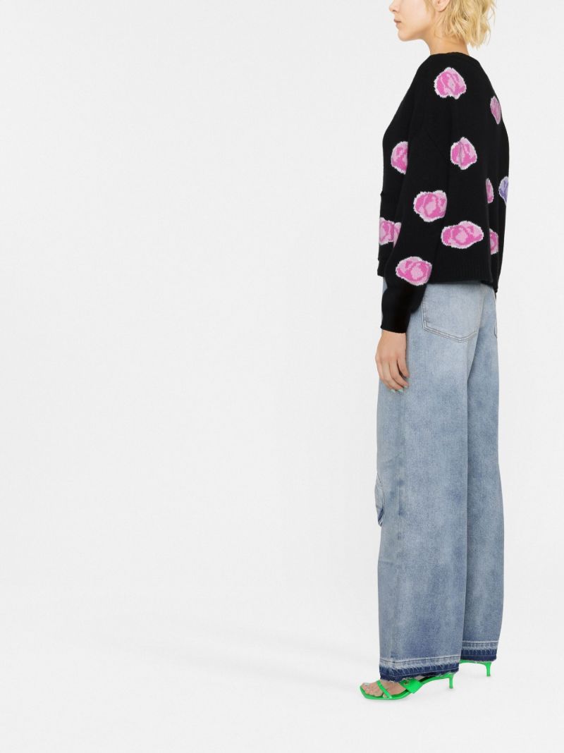 Black Rose Intarsia Wool Cardigan