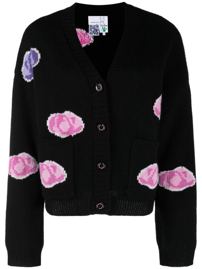 Black Rose Intarsia Wool Cardigan