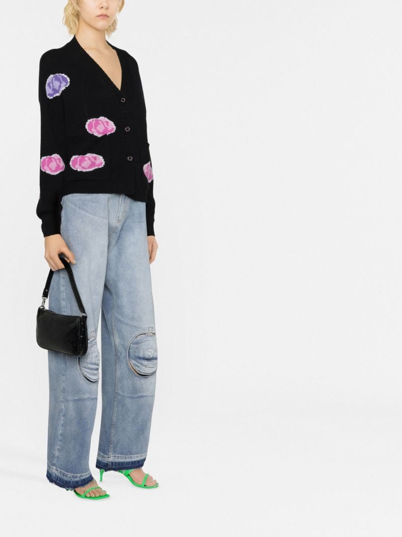 Black Rose Intarsia Wool Cardigan