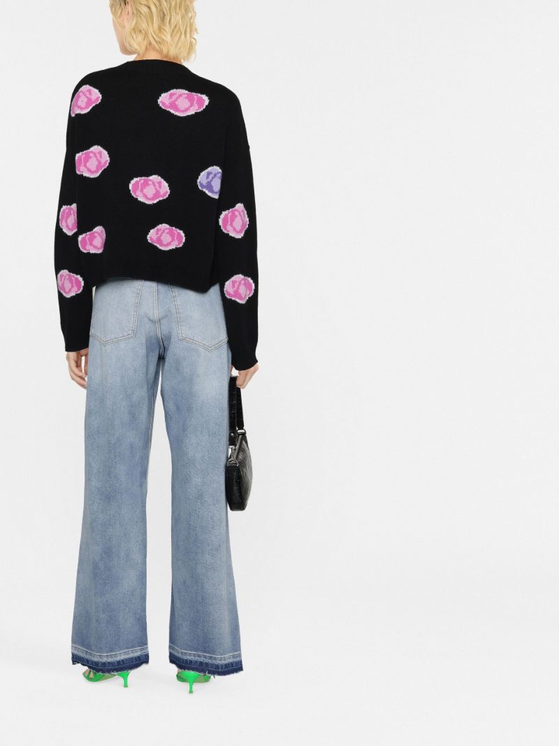 Black Rose Intarsia Wool Cardigan