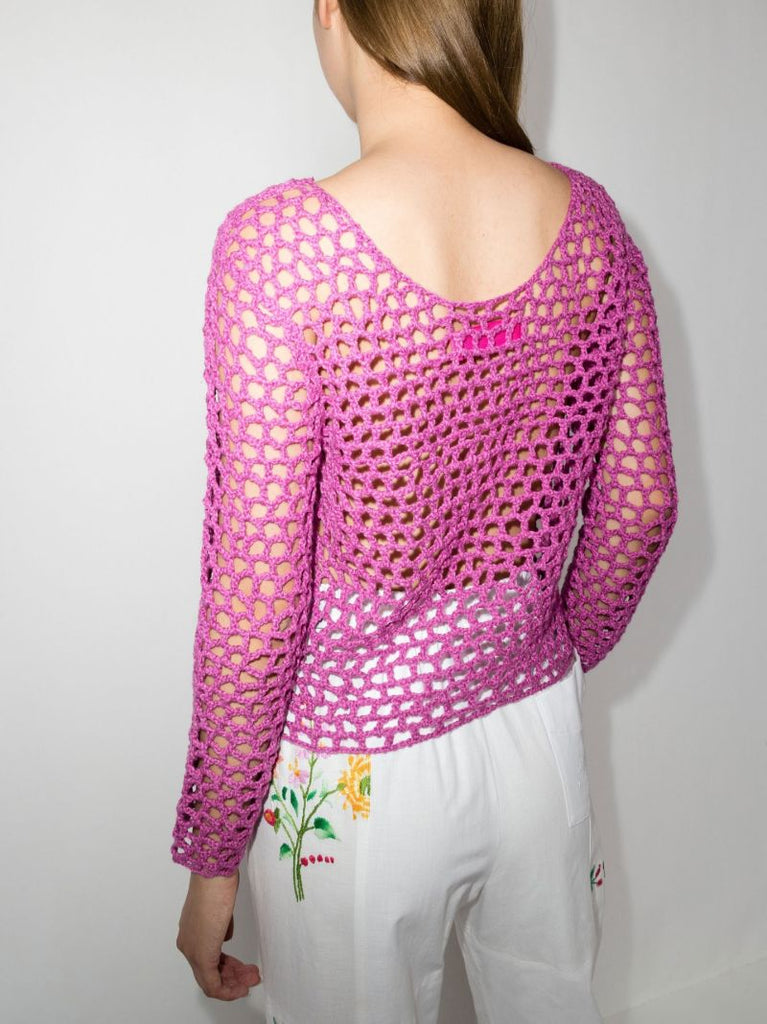 Pink Open Knit Cotton Sweater