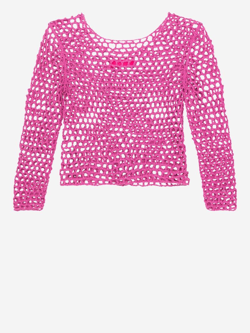 Pink Open Knit Cotton Sweater
