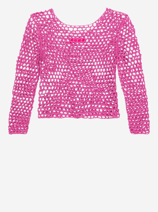 Pink Open Knit Cotton Sweater