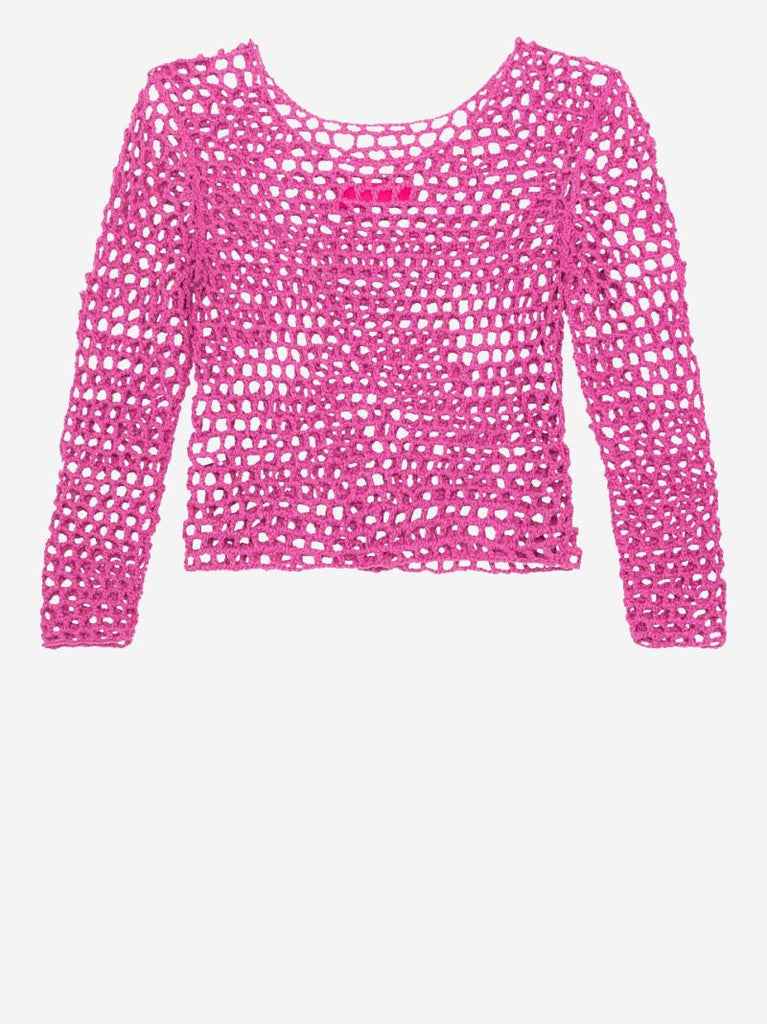 Pink Open Knit Cotton Sweater