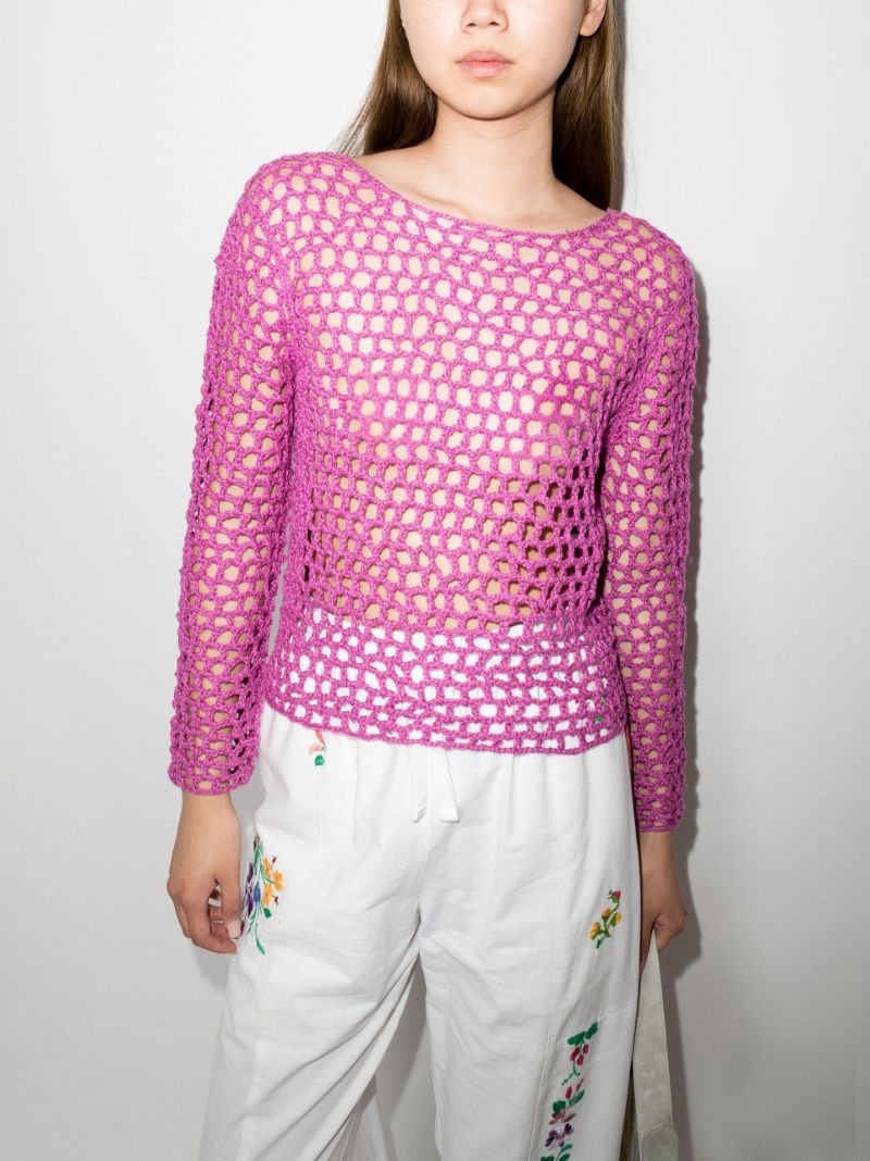 Pink Open Knit Cotton Sweater
