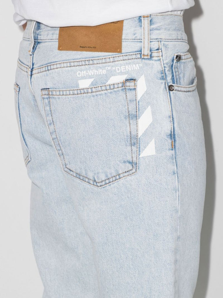 Blue Diagonal Striped Pocket Skinny Jeans