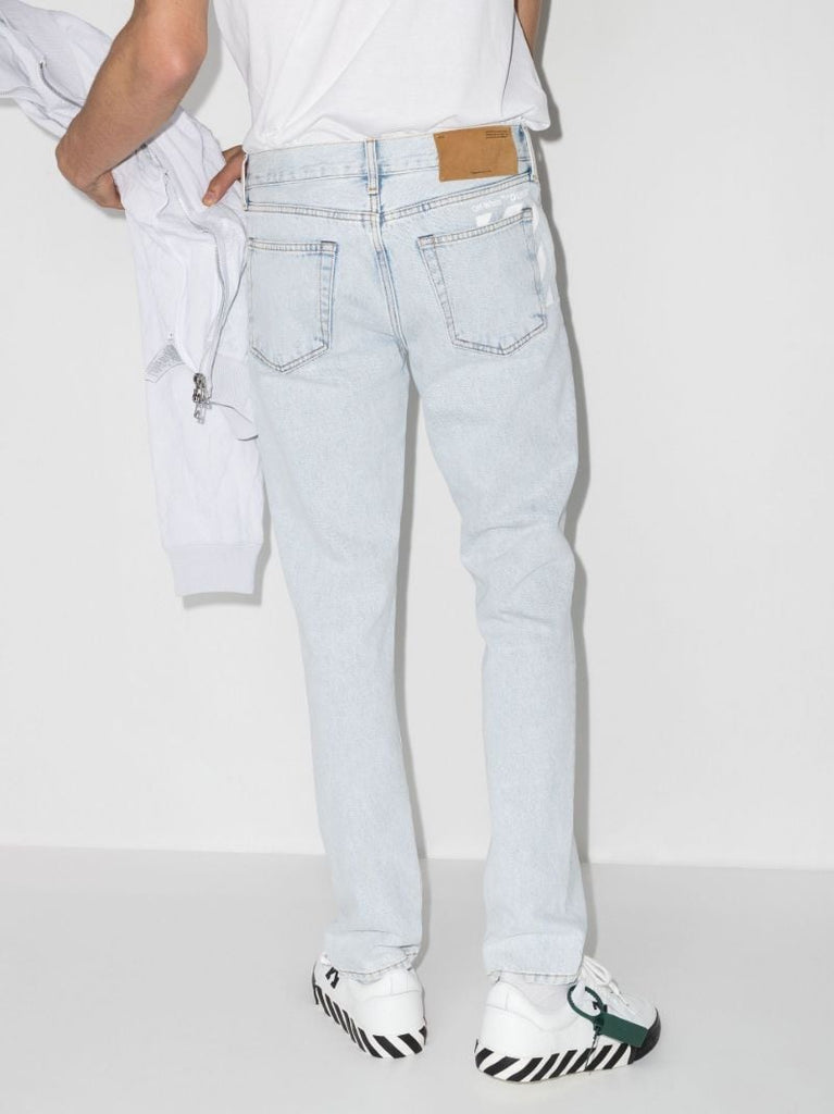 Blue Diagonal Striped Pocket Skinny Jeans
