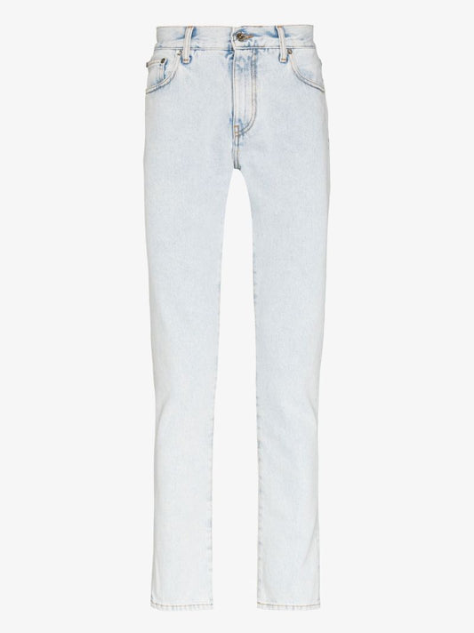 Blue Diagonal Striped Pocket Skinny Jeans