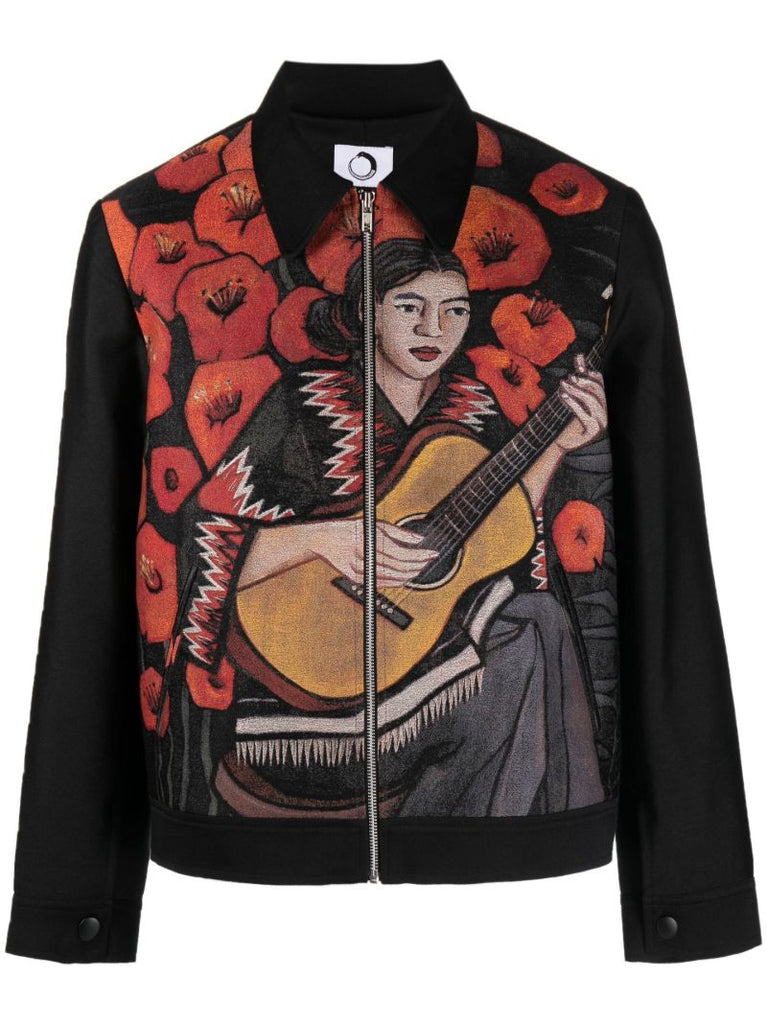 Black Jacquard Woven Jacquard Blouson Jacket