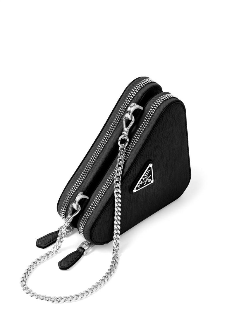 Black Triangle Leather Mini Pouch