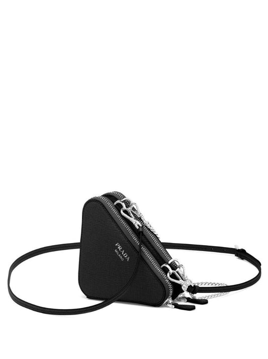 Black Triangle Leather Mini Pouch