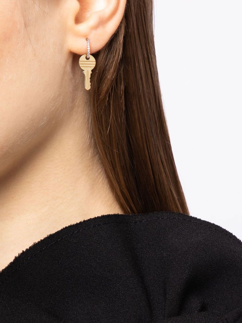Yellow Gold Lucky Key Crystal Single Drop Earring