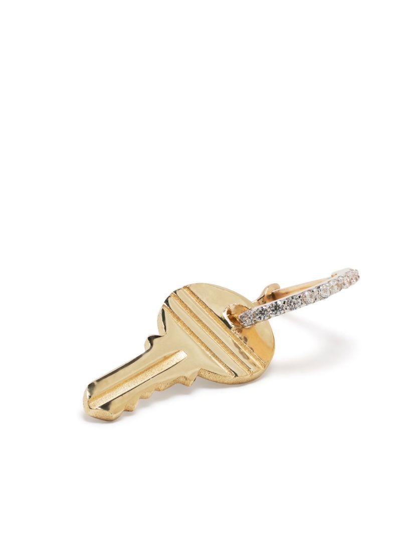 Yellow Gold Lucky Key Crystal Single Drop Earring