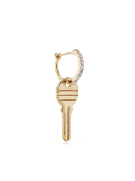Yellow Gold Lucky Key Crystal Single Drop Earring