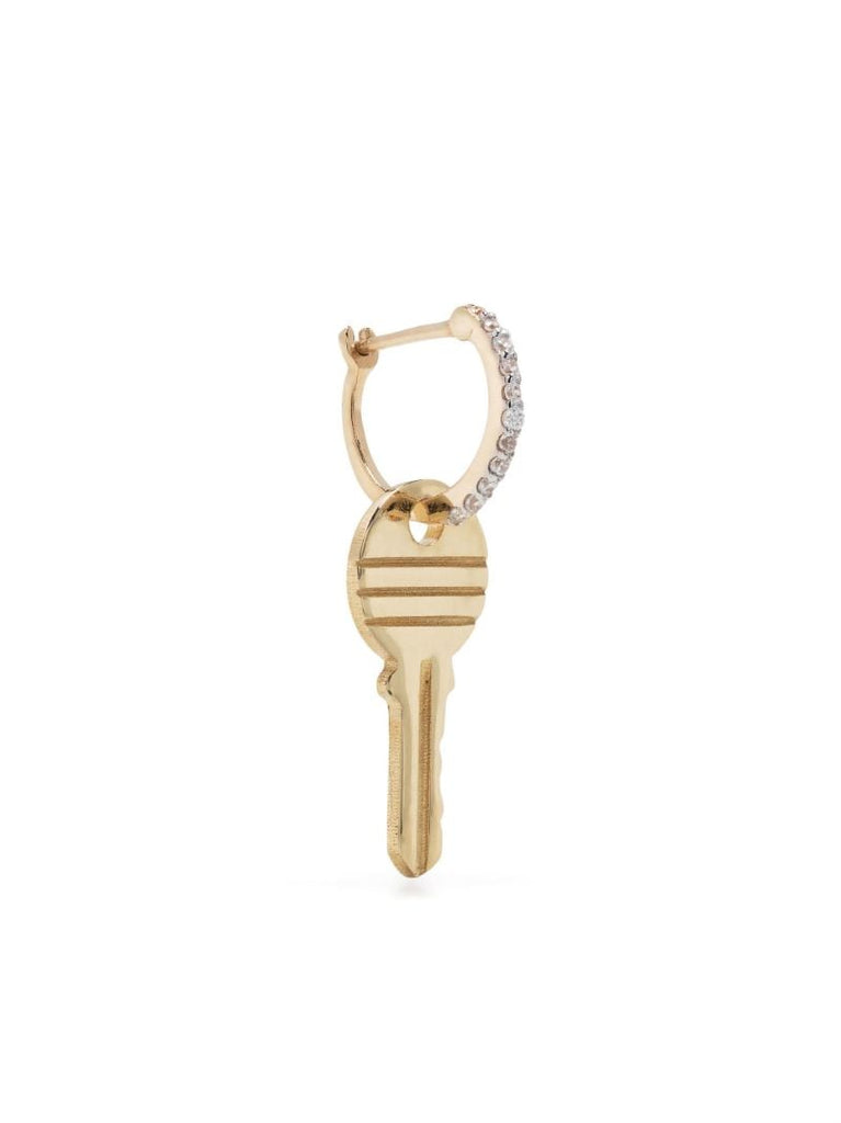 Yellow Gold Lucky Key Crystal Single Drop Earring