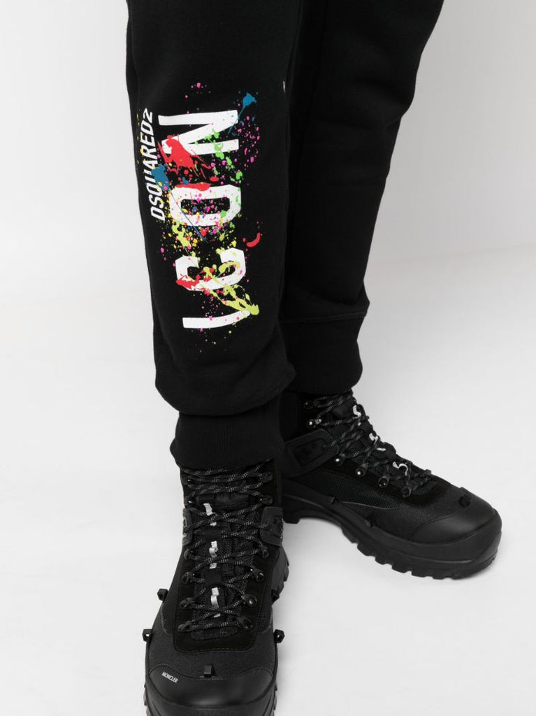 Black Splatter Print Track Pants