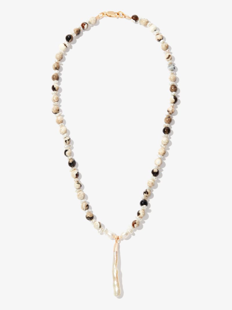 Neutral Agate and Pearl Beaded Necklace