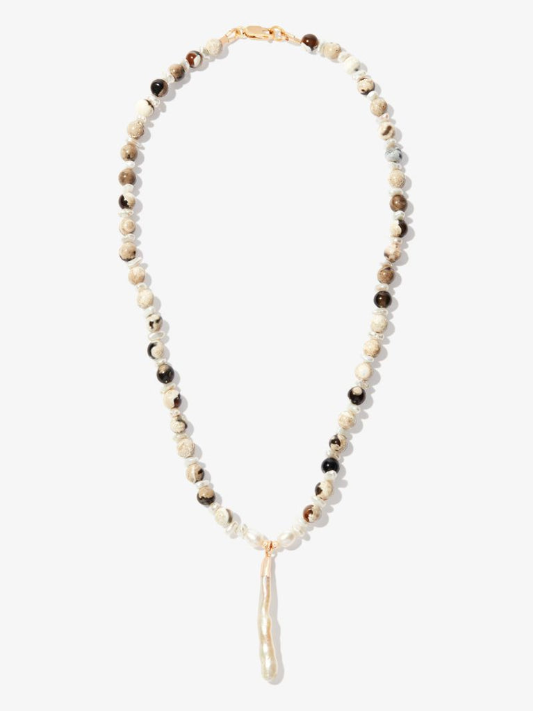 Neutral Agate and Pearl Beaded Necklace