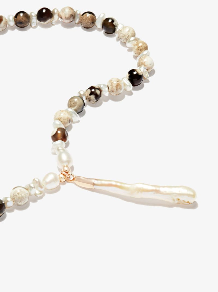 Neutral Agate and Pearl Beaded Necklace