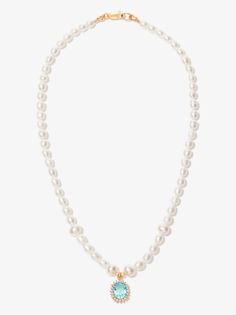 White Crystal Charm Pearl Necklace