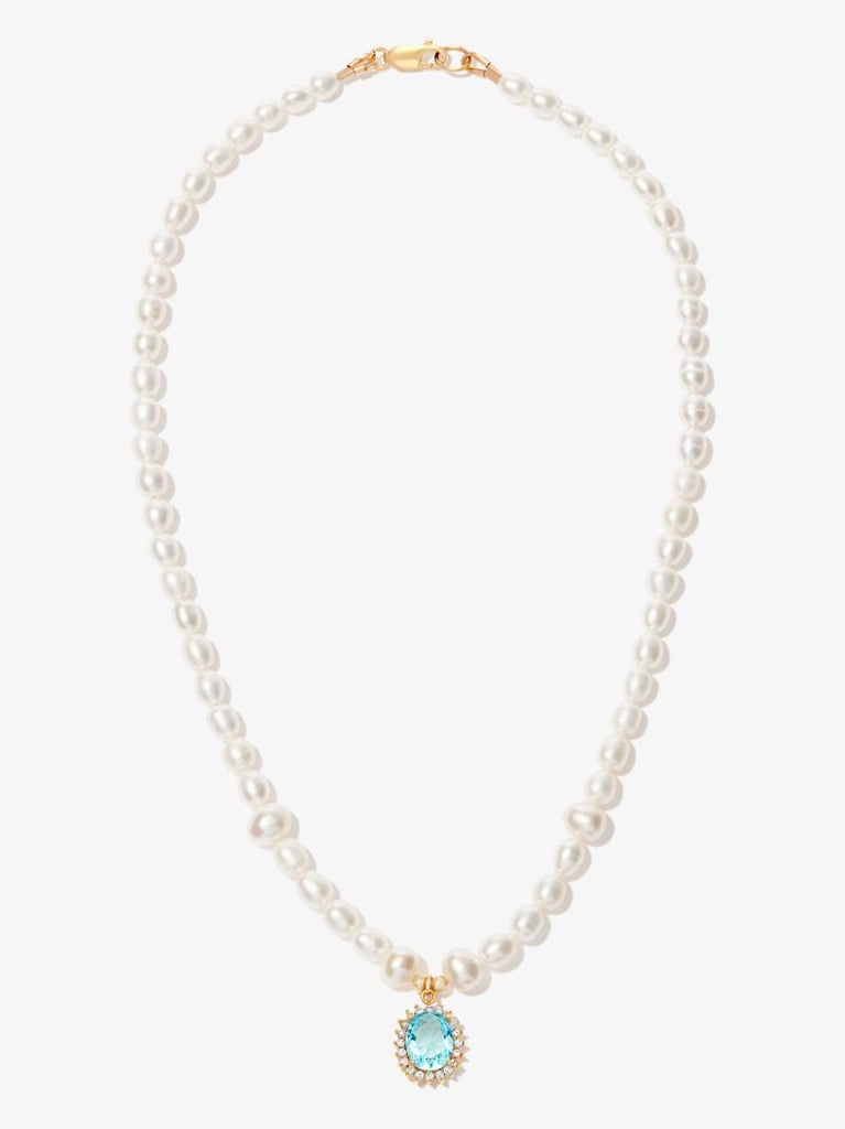 White Crystal Charm Pearl Necklace