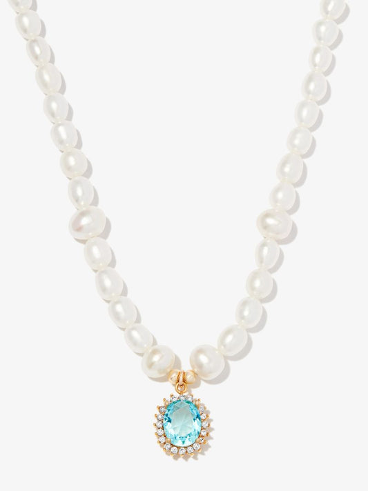 White Crystal Charm Pearl Necklace