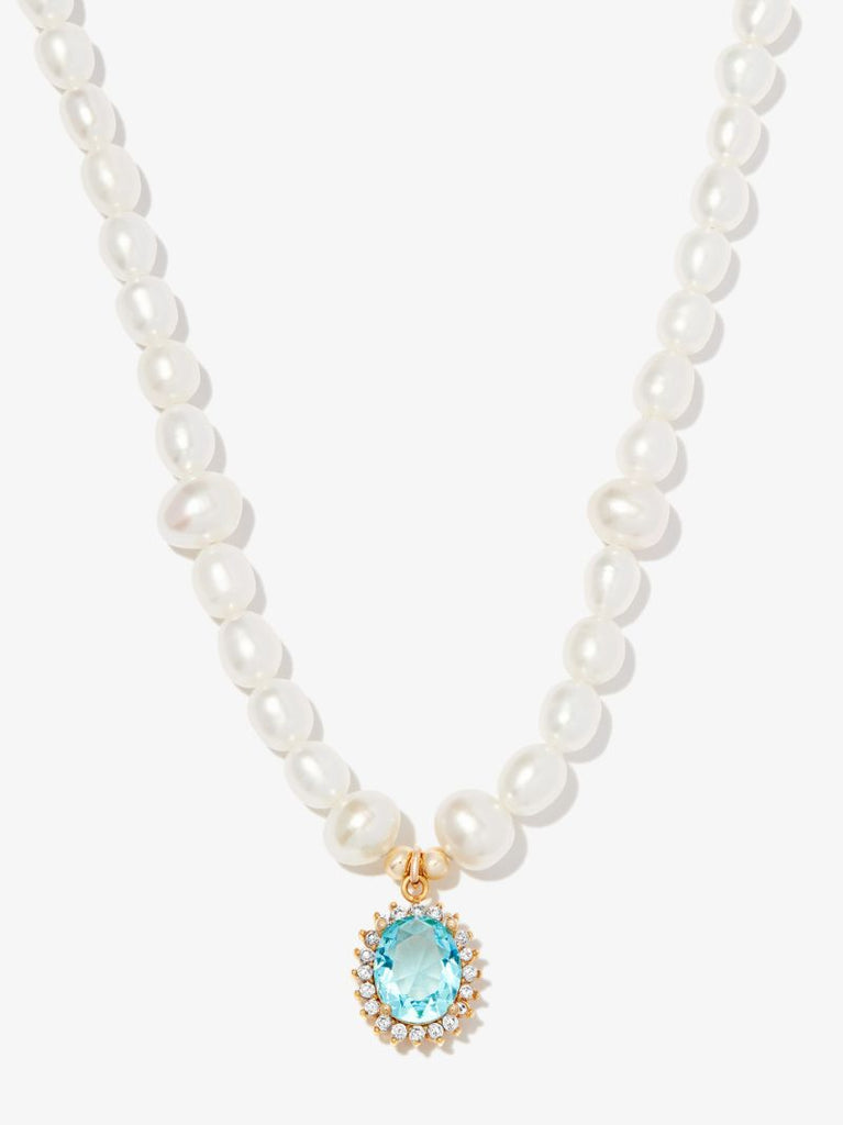White Crystal Charm Pearl Necklace