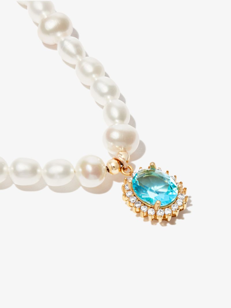 White Crystal Charm Pearl Necklace