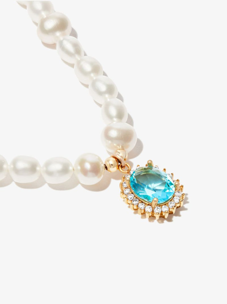 White Crystal Charm Pearl Necklace