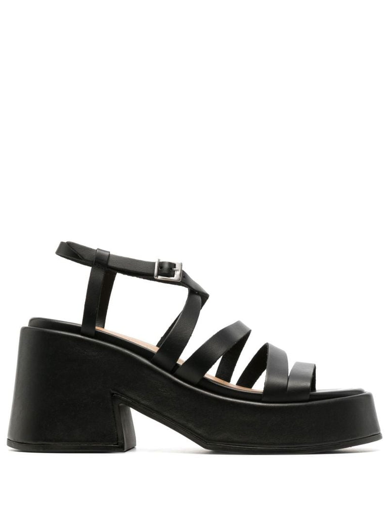 Black Multi-strap Platform Leather Sandals