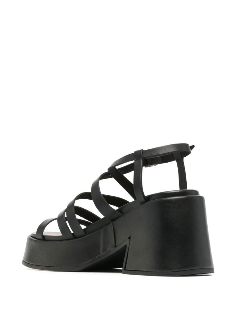 Black Multi-strap Platform Leather Sandals
