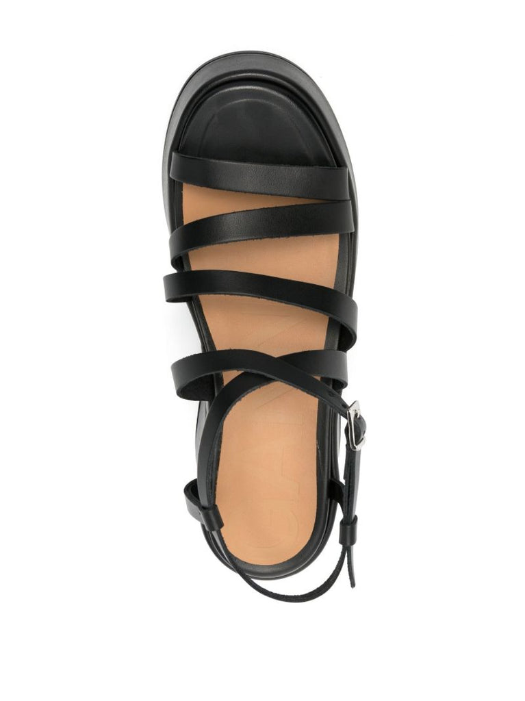 Black Multi-strap Platform Leather Sandals