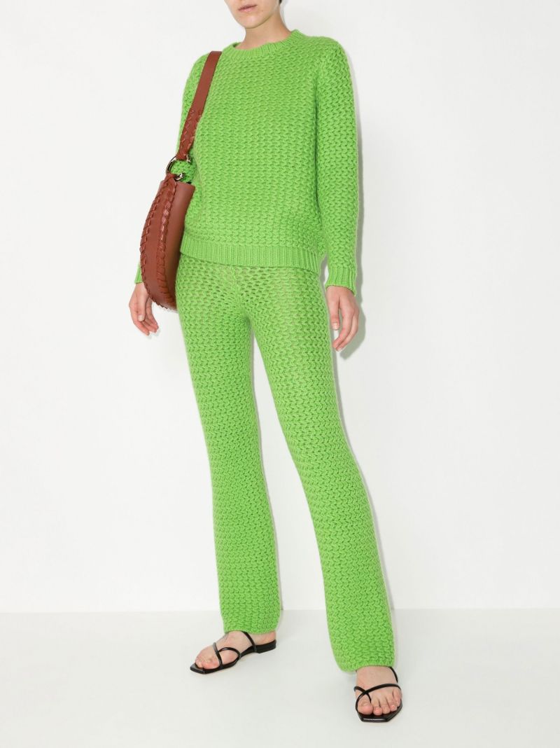Green Rope Stitch Wide Leg Trousers