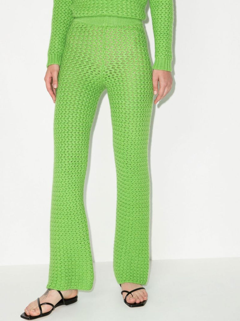 Green Rope Stitch Wide Leg Trousers