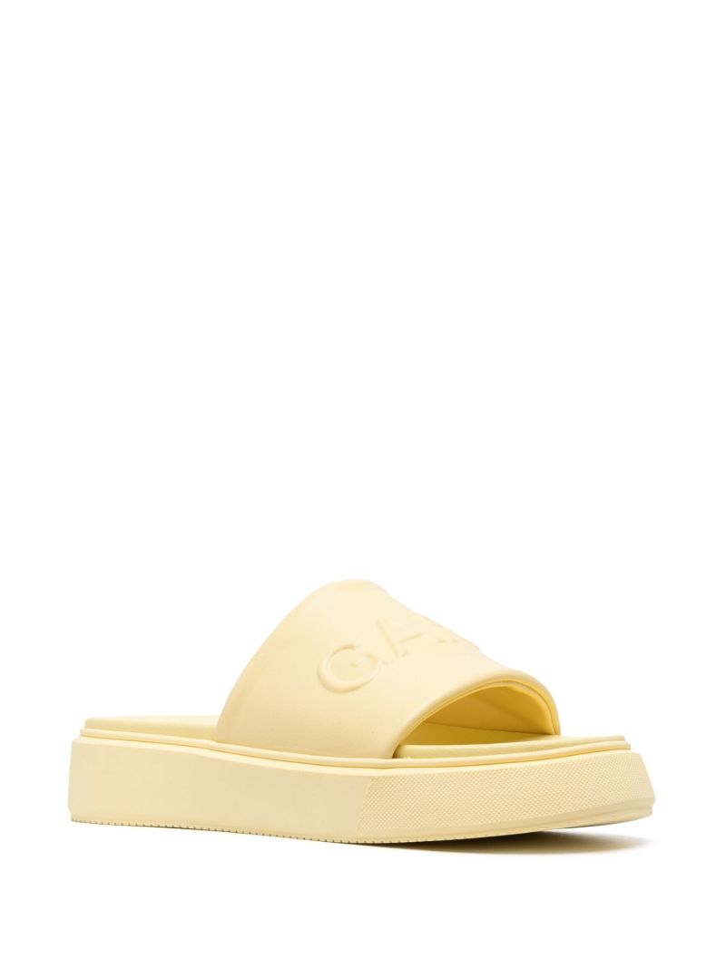 Yellow Logo Embossed Faux Leather Slides
